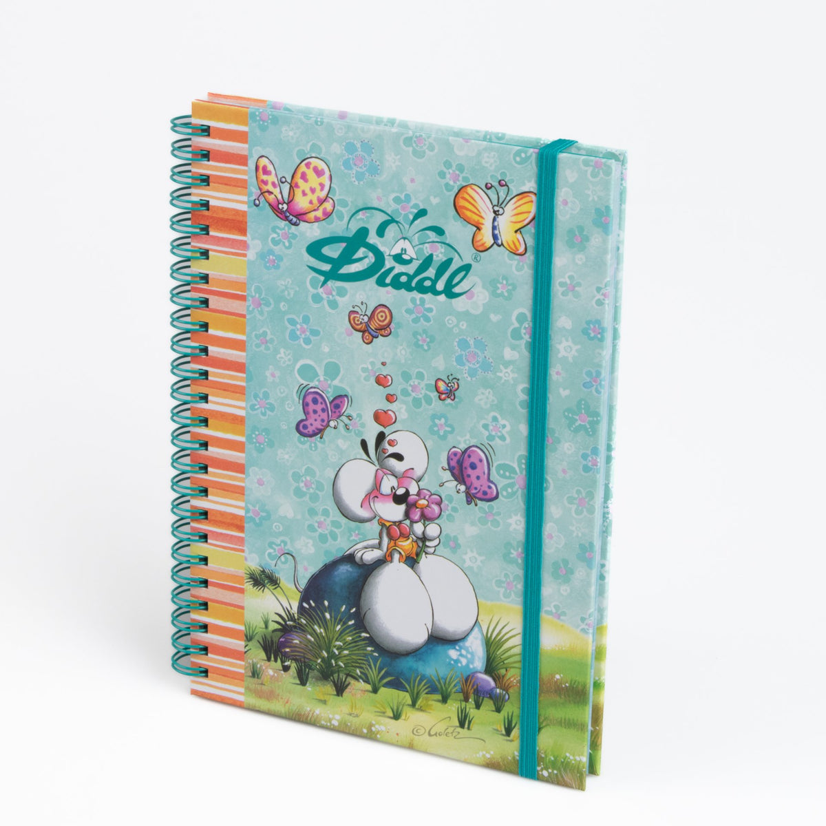 Carnet spirale A5 élastique et paillettes Diddl