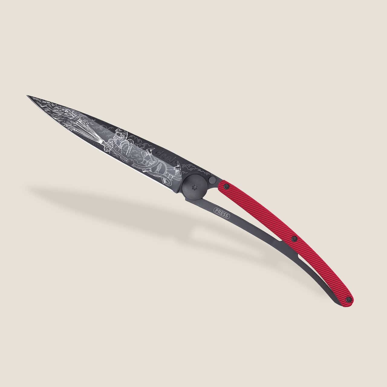 Couteau Deejo Pompier Fire Red